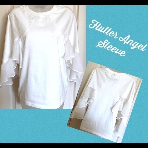𝅺caara White Top Angel Flutter Sleeve Top Blouse 100% Cotton - Picture 4 of 10